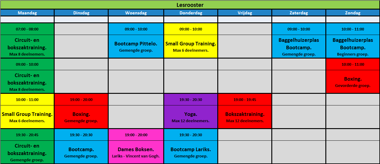 Huidig lesrooster.